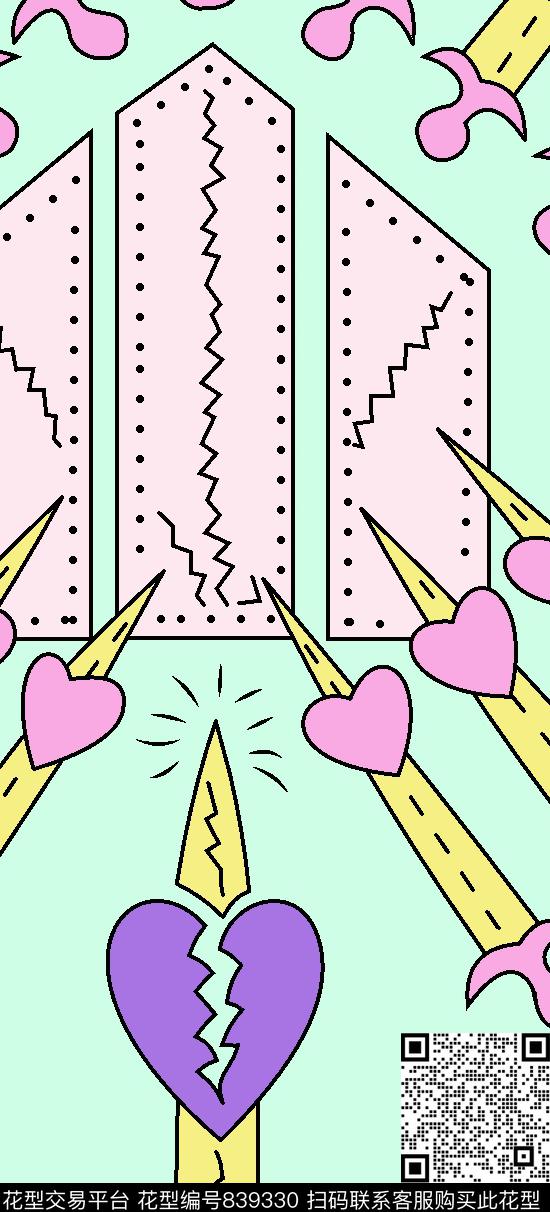 几何花卉创意手绘花卉故事性花卉传统印花华亿平台下载（图片编号: 839330） - 瓦栏（Walan）