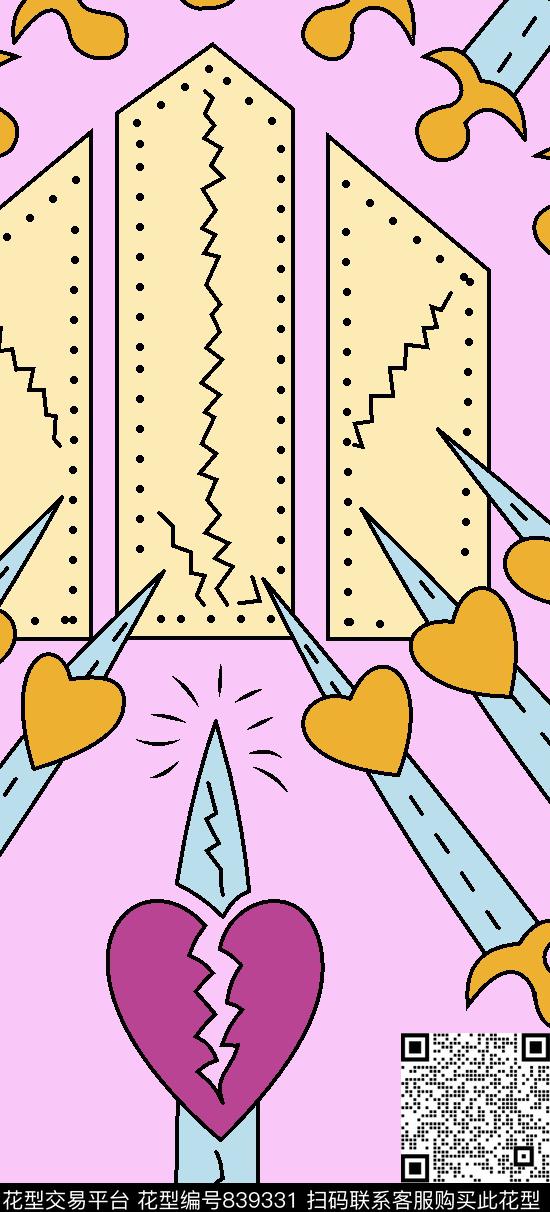 几何花卉创意手绘花卉故事性花卉传统印花华亿平台下载（图片编号: 839331） - 瓦栏（Walan）