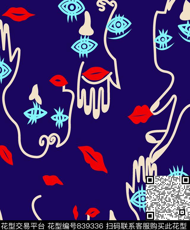 人体五官眼睛嘴唇传统印花华亿平台下载（图片编号: 839336） - 瓦栏（Walan）