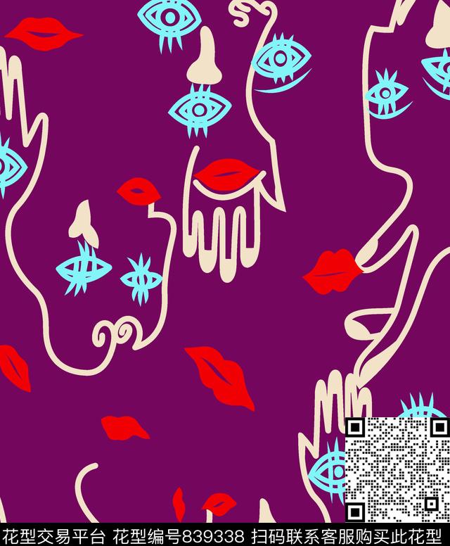 人体五官眼睛嘴唇传统印花华亿平台下载（图片编号: 839338） - 瓦栏（Walan）