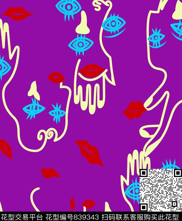 人体五官眼睛嘴唇传统印花华亿平台下载（图片编号: 839343） - 瓦栏（Walan）