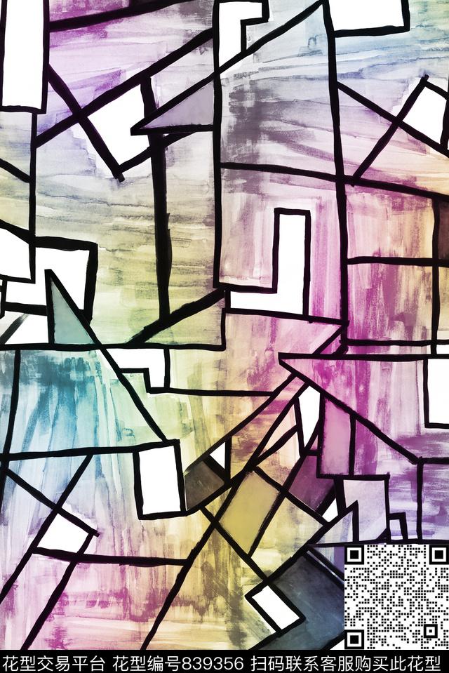 线条肌理几何数码印花华亿平台下载（图片编号: 839356） - 瓦栏（Walan）