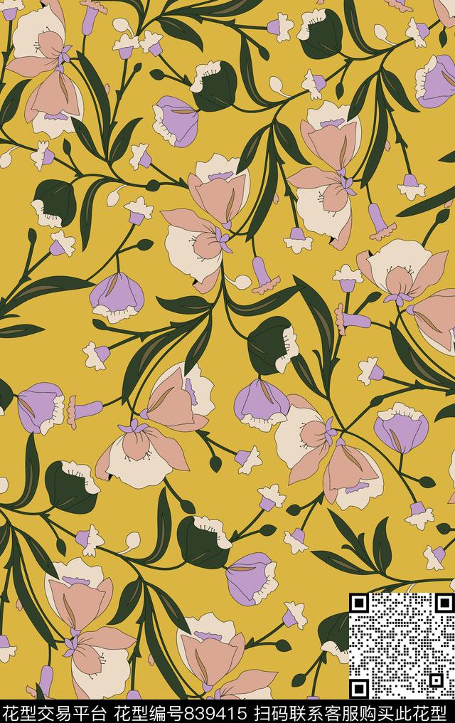 传统花卉满版乱花大牌秋冬花卉传统印花华亿平台下载（图片编号: 839415） - 瓦栏（Walan）