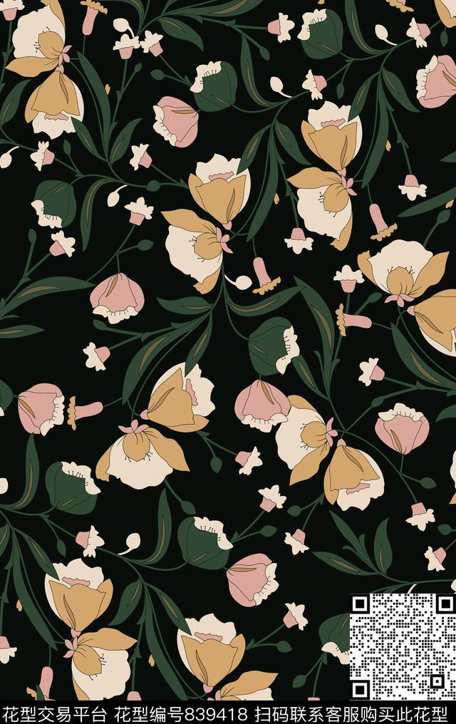 传统花卉满版乱花大牌秋冬花卉传统印花华亿平台下载（图片编号: 839418） - 瓦栏（Walan）