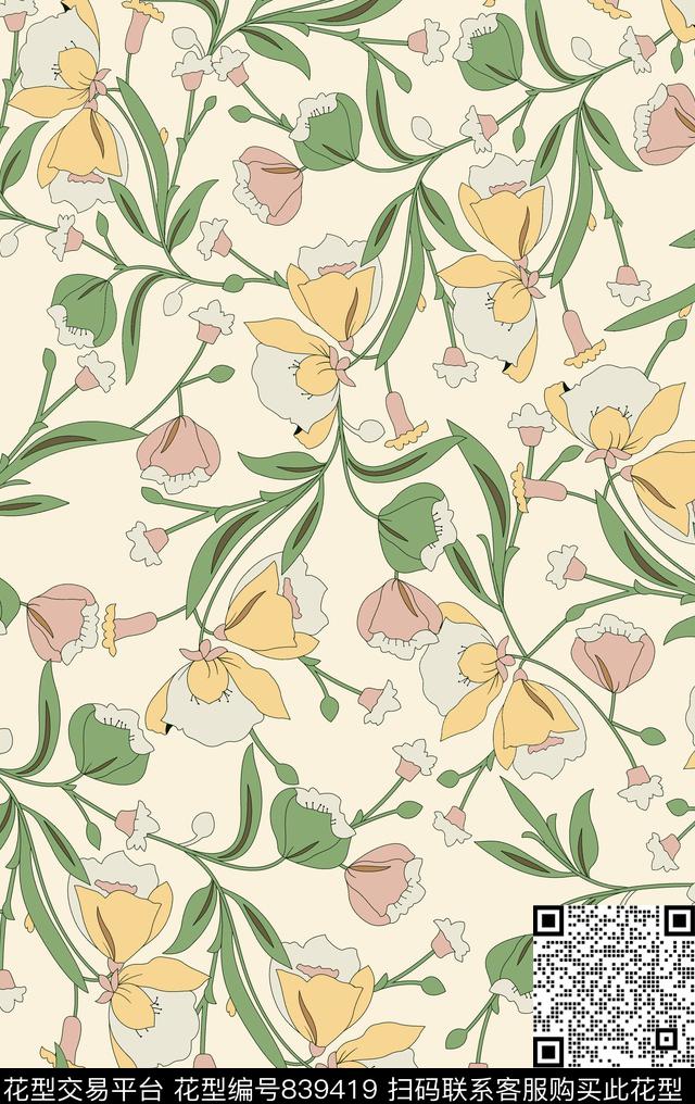传统花卉满版乱花大牌秋冬花卉传统印花华亿平台下载（图片编号: 839419） - 瓦栏（Walan）