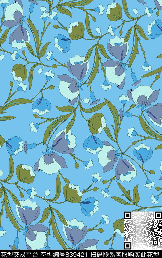 传统花卉满版乱花大牌秋冬花卉传统印花华亿平台下载（图片编号: 839421） - 瓦栏（Walan）