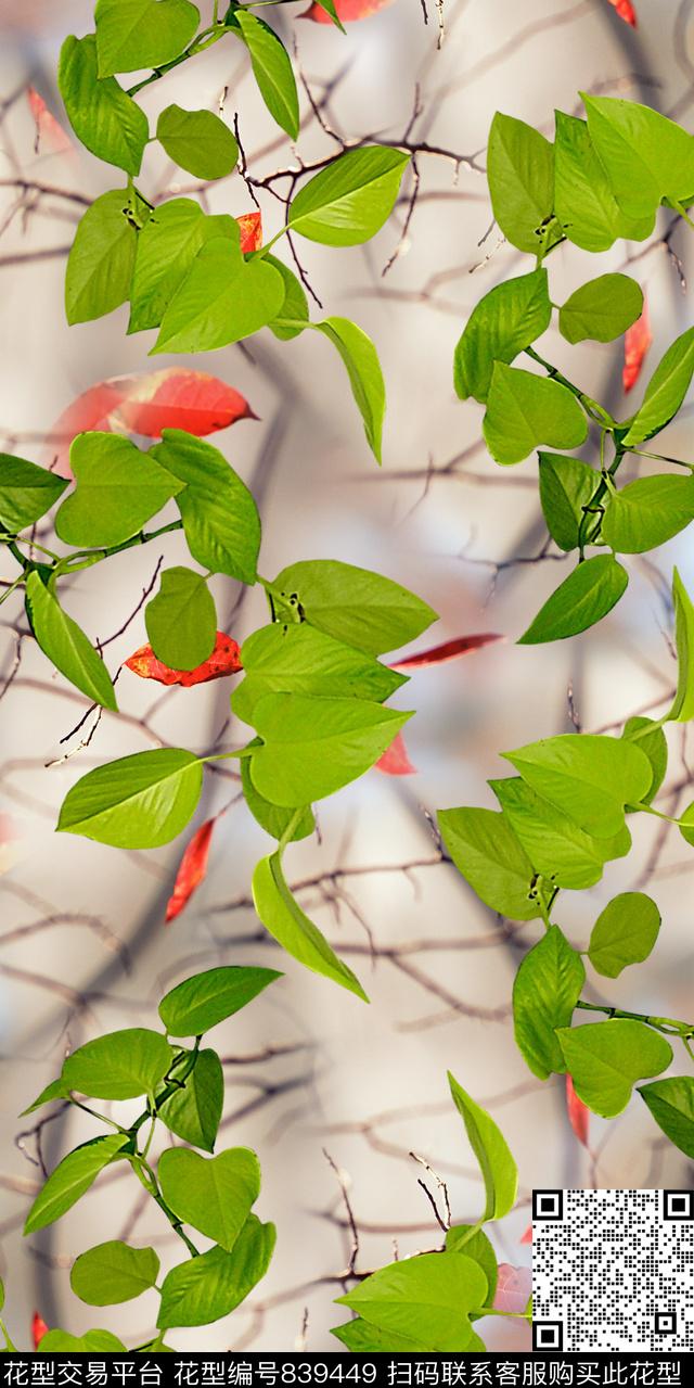 花朵花卉树枝数码印花华亿平台下载（图片编号: 839449） - 瓦栏（Walan）