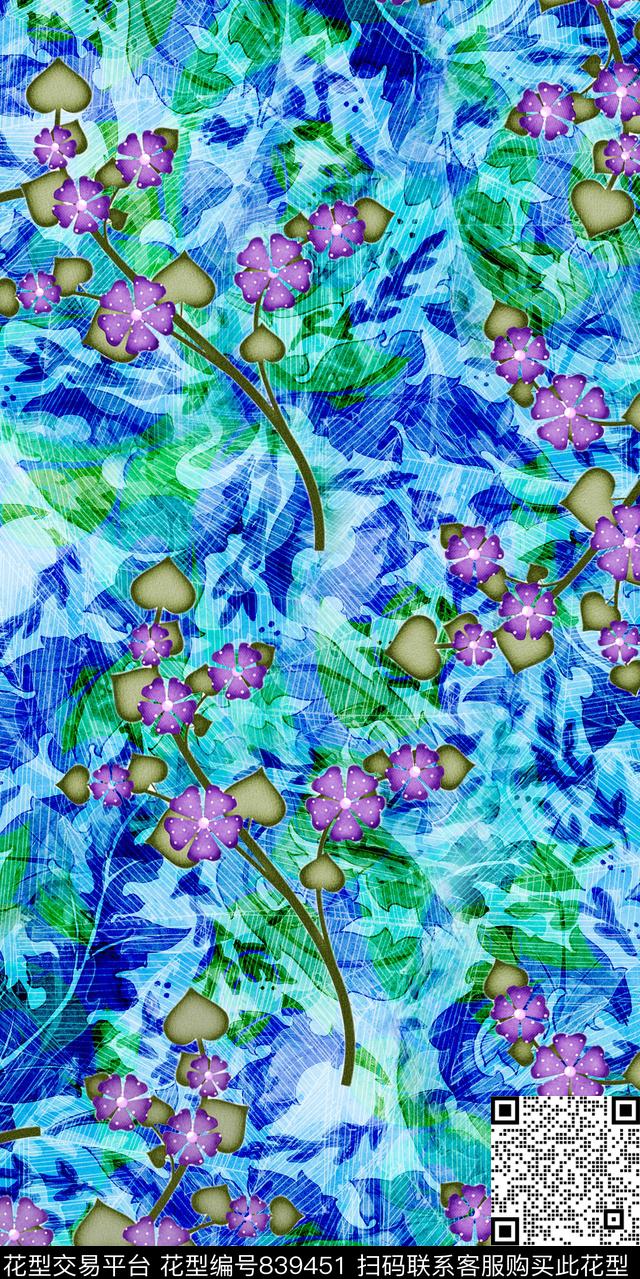 小碎花满版散花绿植树叶数码印花华亿平台下载（图片编号: 839451） - 瓦栏（Walan）