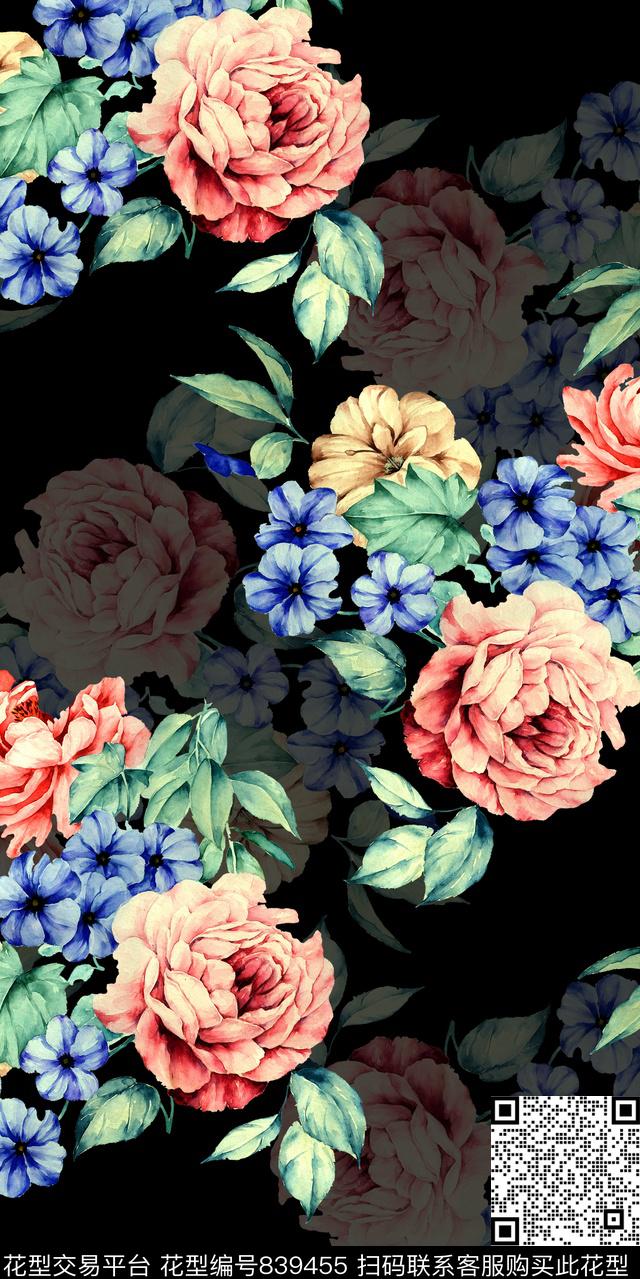 乱花玉兰花牡丹数码印花华亿平台下载（图片编号: 839455） - 瓦栏（Walan）