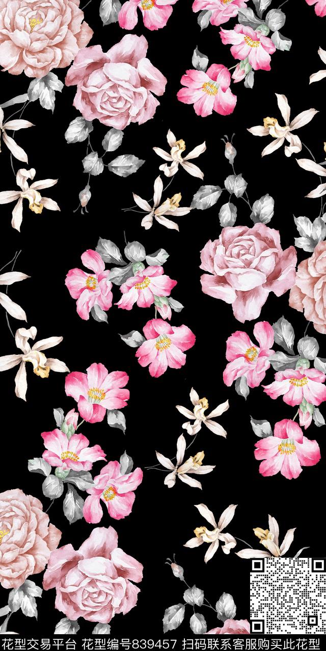 乱花玉兰花牡丹数码印花华亿平台下载（图片编号: 839457） - 瓦栏（Walan）