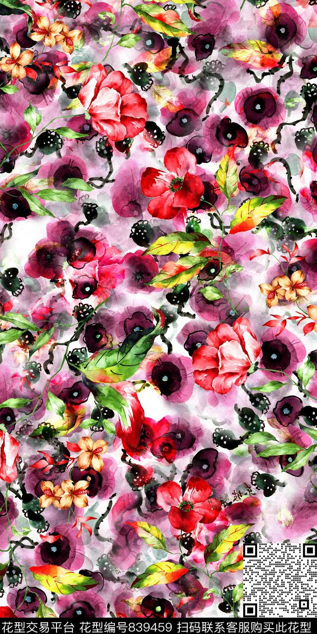 小碎花乱花牡丹数码印花华亿平台下载（图片编号: 839459） - 瓦栏（Walan）