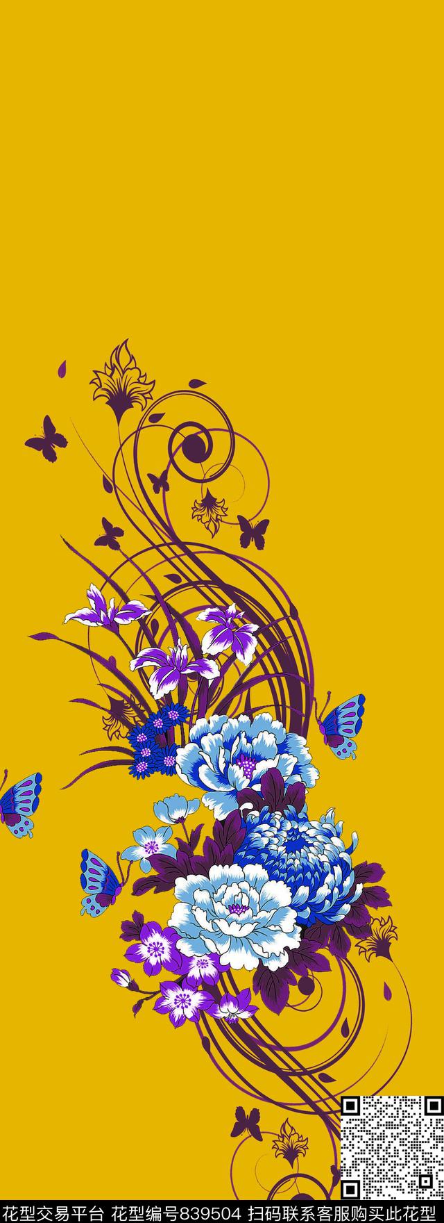 带叶子的花大花花朵传统印花华亿平台下载（图片编号: 839504） - 瓦栏（Walan）