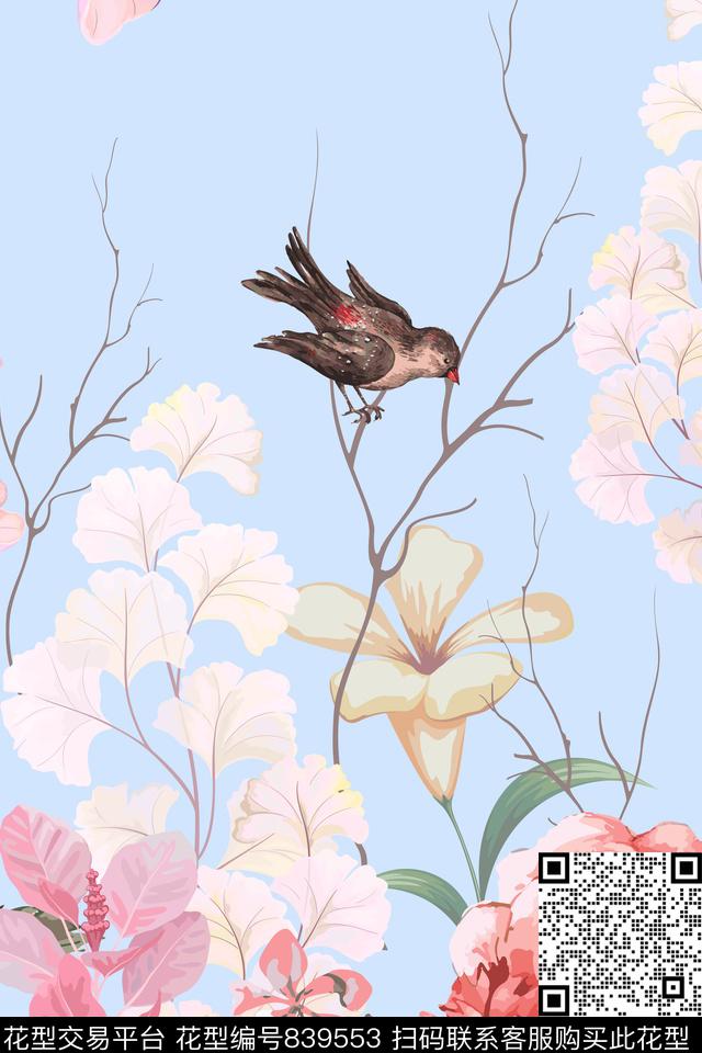 鸟花朵花卉传统印花华亿平台下载（图片编号: 839553） - 瓦栏（Walan）