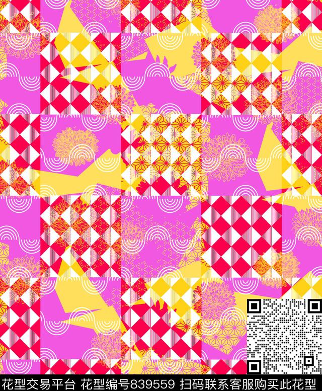 趣味格子夏季数码印花华亿平台下载（图片编号: 839559） - 瓦栏（Walan）