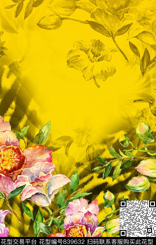 大花花朵花卉数码印花华亿平台下载（图片编号: 839632） - 瓦栏（Walan）