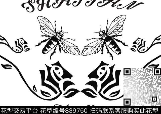 字母黑白花花传统印花华亿平台下载（图片编号: 839750） - 瓦栏（Walan）