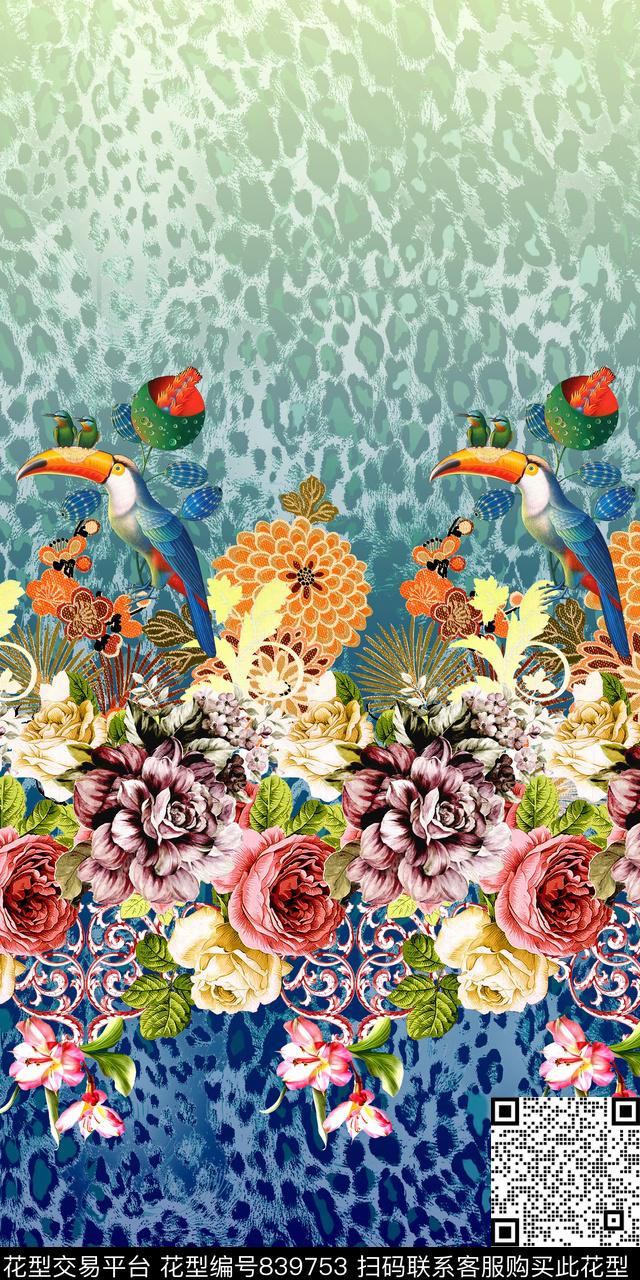 时尚手绘花卉数码印花华亿平台下载（图片编号: 839753） - 瓦栏（Walan）