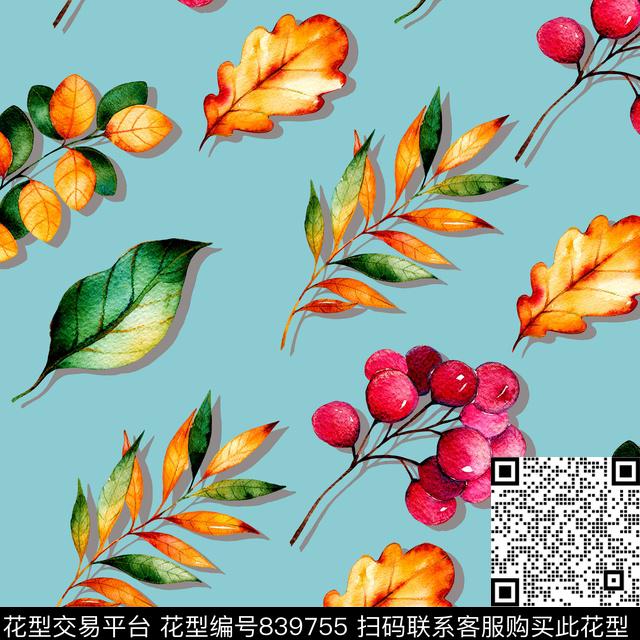 时尚手绘水彩数码印花华亿平台下载（图片编号: 839755） - 瓦栏（Walan）