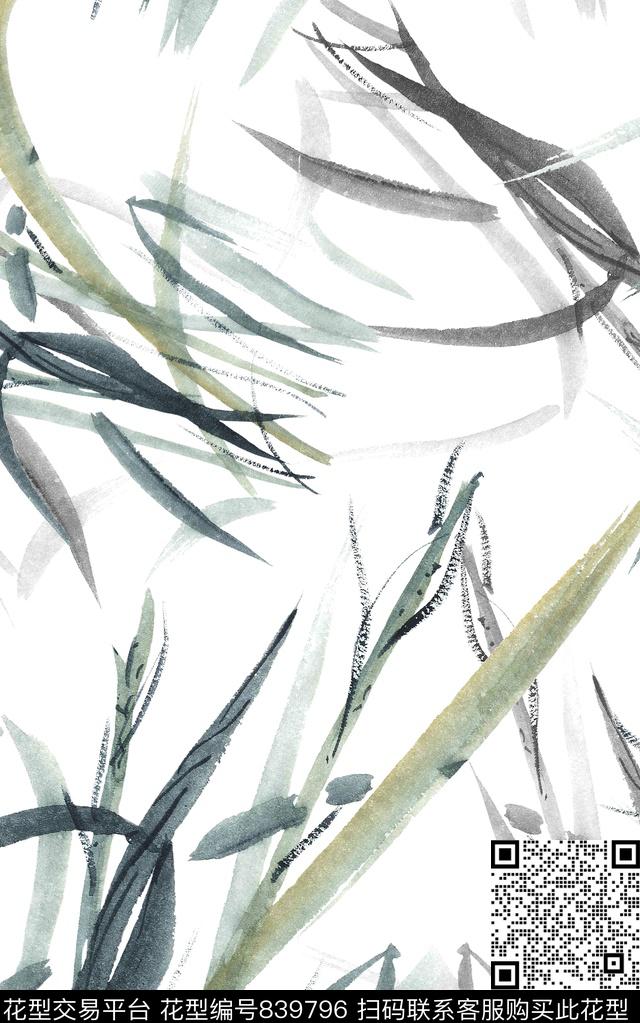 水墨笔触线条数码印花华亿平台下载（图片编号: 839796） - 瓦栏（Walan）