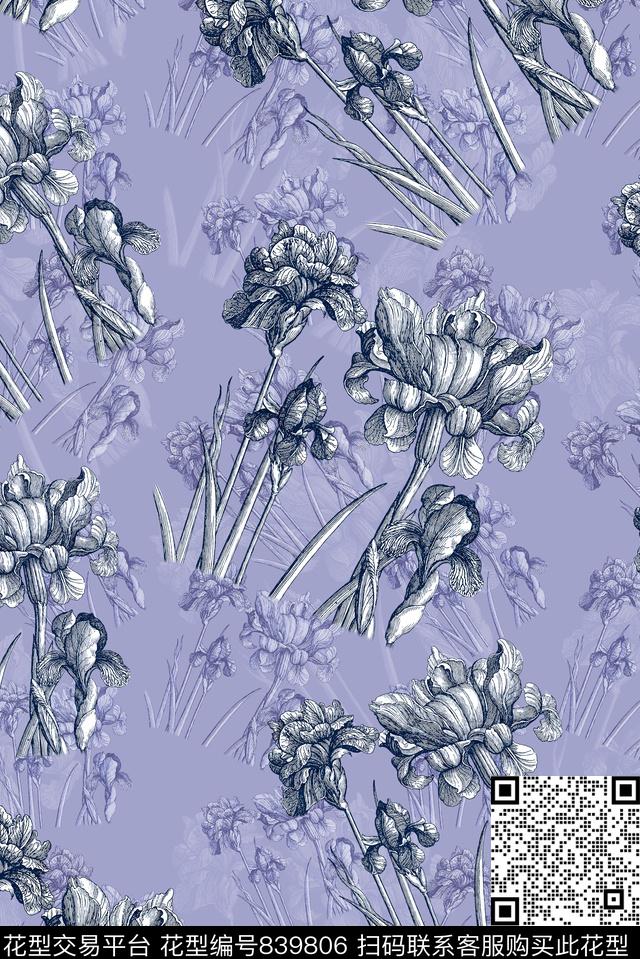 抽象花卉男装古典数码印花华亿平台下载（图片编号: 839806） - 瓦栏（Walan）