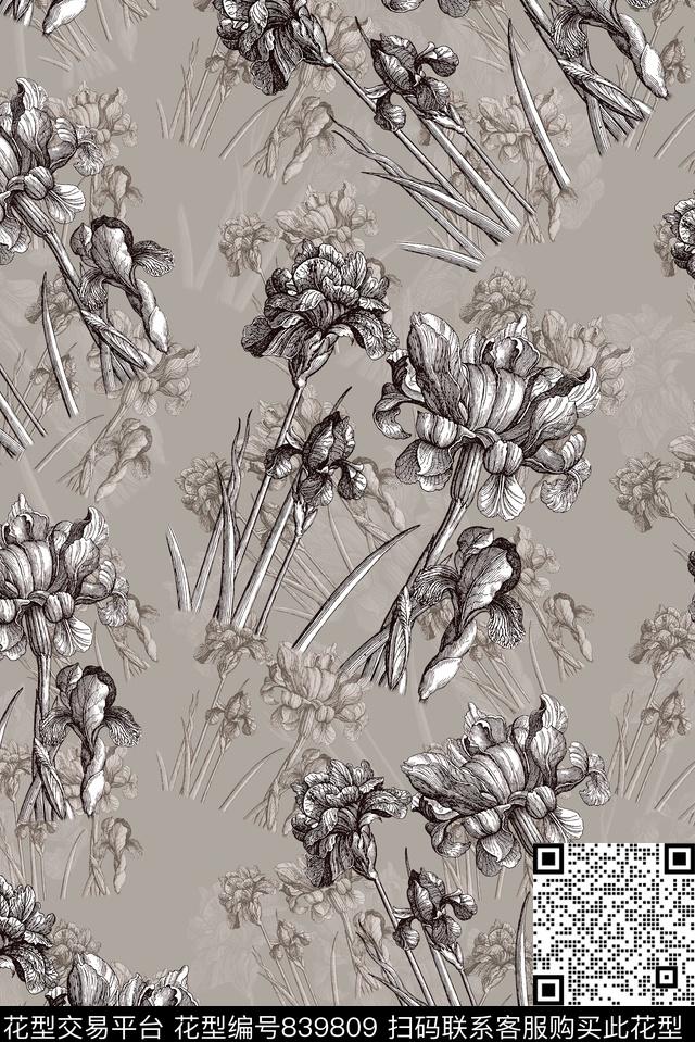 抽象花卉男装古典数码印花华亿平台下载（图片编号: 839809） - 瓦栏（Walan）