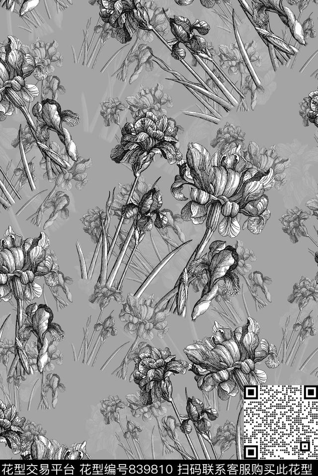 抽象花卉男装古典数码印花华亿平台下载（图片编号: 839810） - 瓦栏（Walan）