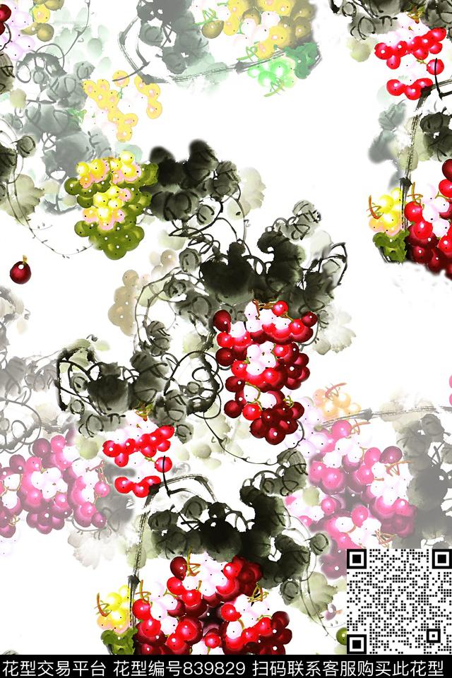 手绘花乱花中国风数码印花华亿平台下载（图片编号: 839829） - 瓦栏（Walan）