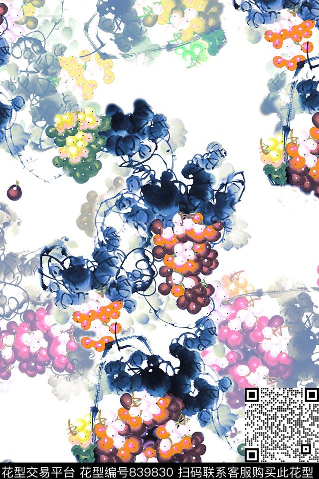 手绘花乱花中国风数码印花华亿平台下载（图片编号: 839830） - 瓦栏（Walan）