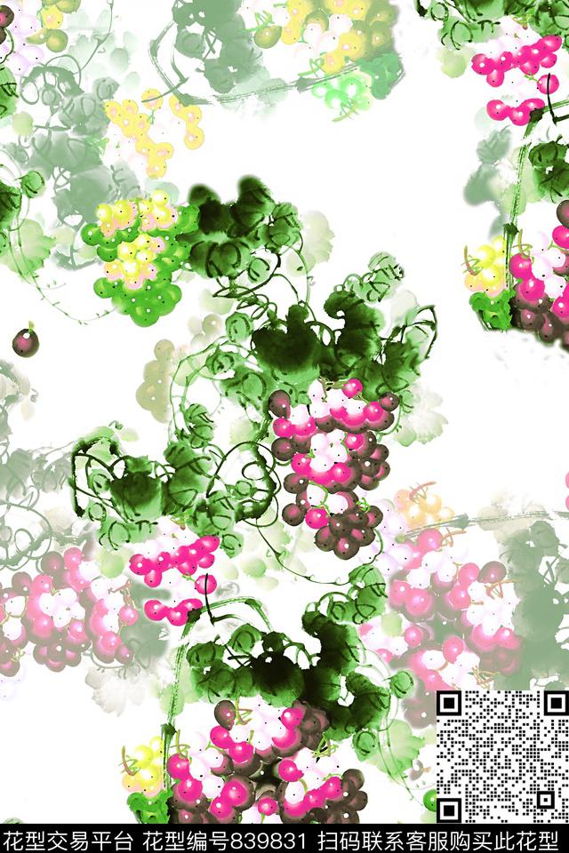手绘花乱花中国风数码印花华亿平台下载（图片编号: 839831） - 瓦栏（Walan）
