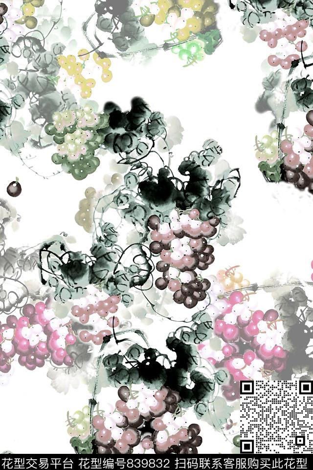 手绘花乱花中国风数码印花华亿平台下载（图片编号: 839832） - 瓦栏（Walan）