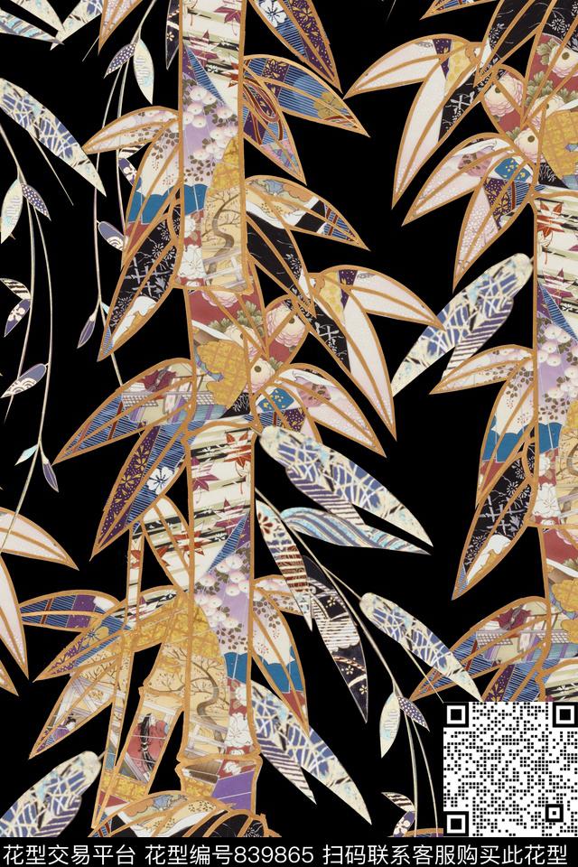 民族风中国风竹子数码印花华亿平台下载（图片编号: 839865） - 瓦栏（Walan）