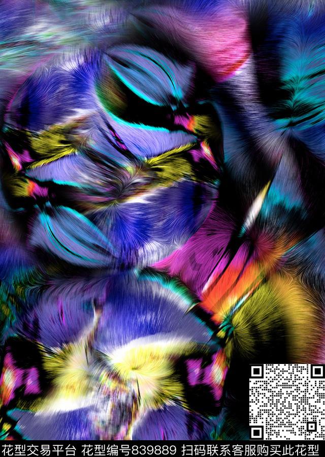 羽毛动物毛发渐变数码印花华亿平台下载（图片编号: 839889） - 瓦栏（Walan）