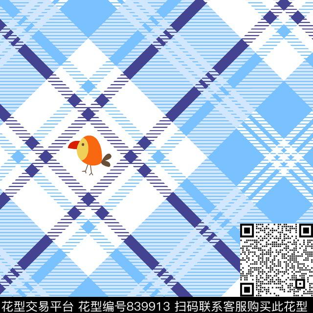 鸟色快格子传统印花华亿平台下载（图片编号: 839913） - 瓦栏（Walan）