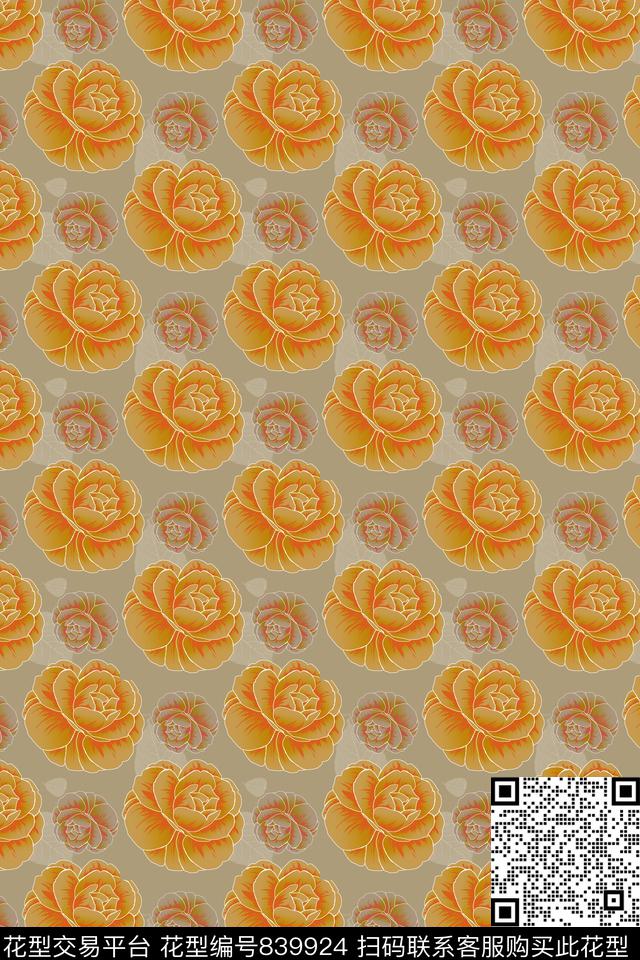 复古文艺山茶花传统印花华亿平台下载（图片编号: 839924） - 瓦栏（Walan）