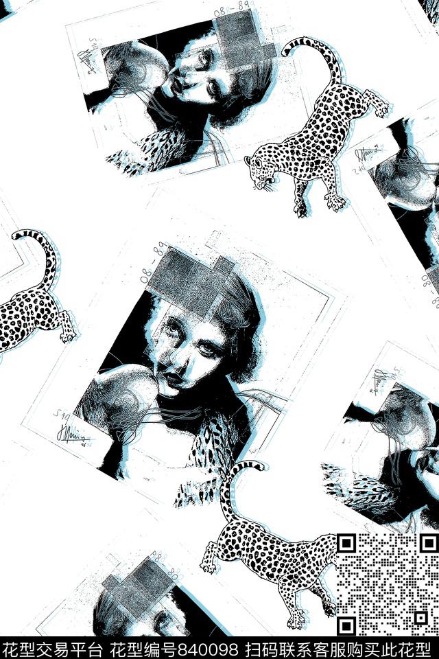 人物像豹子男装T恤华亿平台传统印花华亿平台下载（图片编号: 840098） - 瓦栏（Walan）