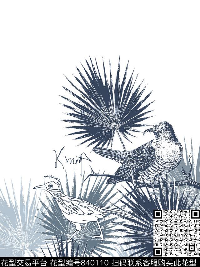 树叶鸟男装T恤华亿平台传统印花华亿平台下载（图片编号: 840110） - 瓦栏（Walan）