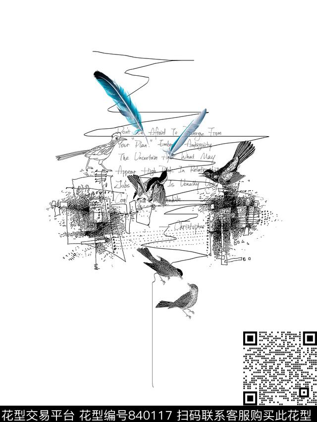 抽象纹理羽毛鸟传统印花华亿平台下载（图片编号: 840117） - 瓦栏（Walan）