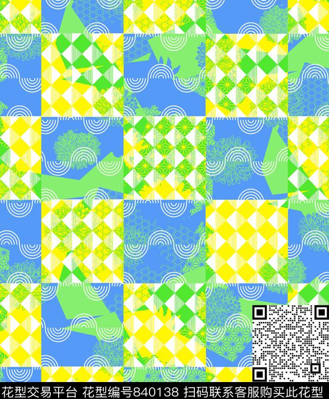 趣味格子夏季数码印花华亿平台下载（图片编号: 840138） - 瓦栏（Walan）