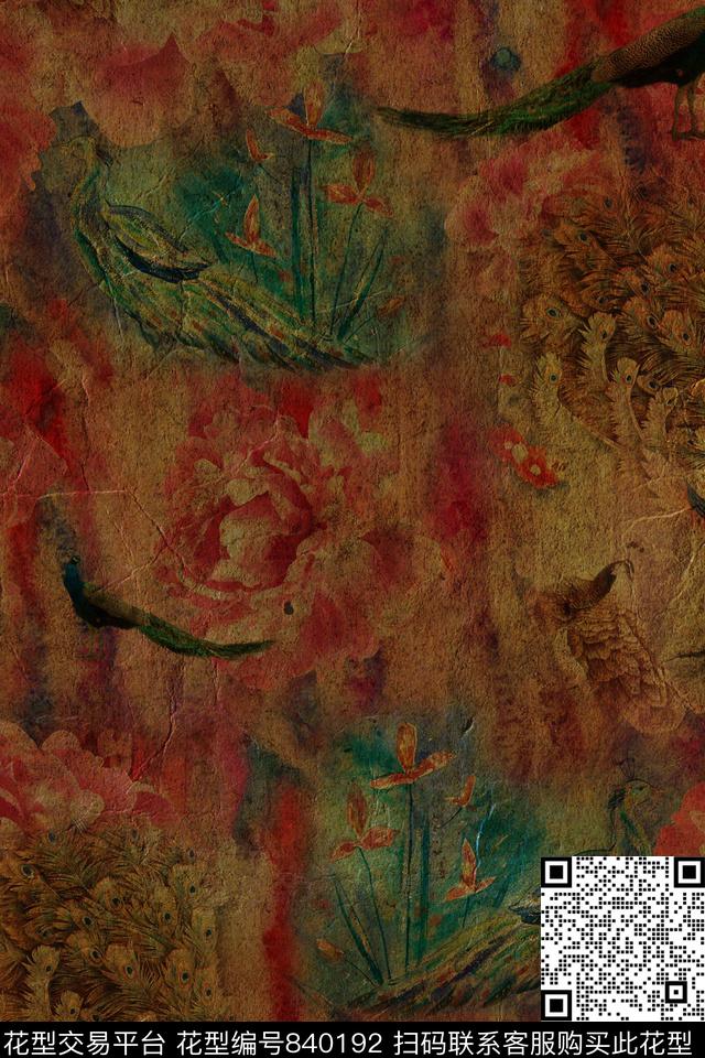 花卉肌理香云纱数码印花华亿平台下载（图片编号: 840192） - 瓦栏（Walan）
