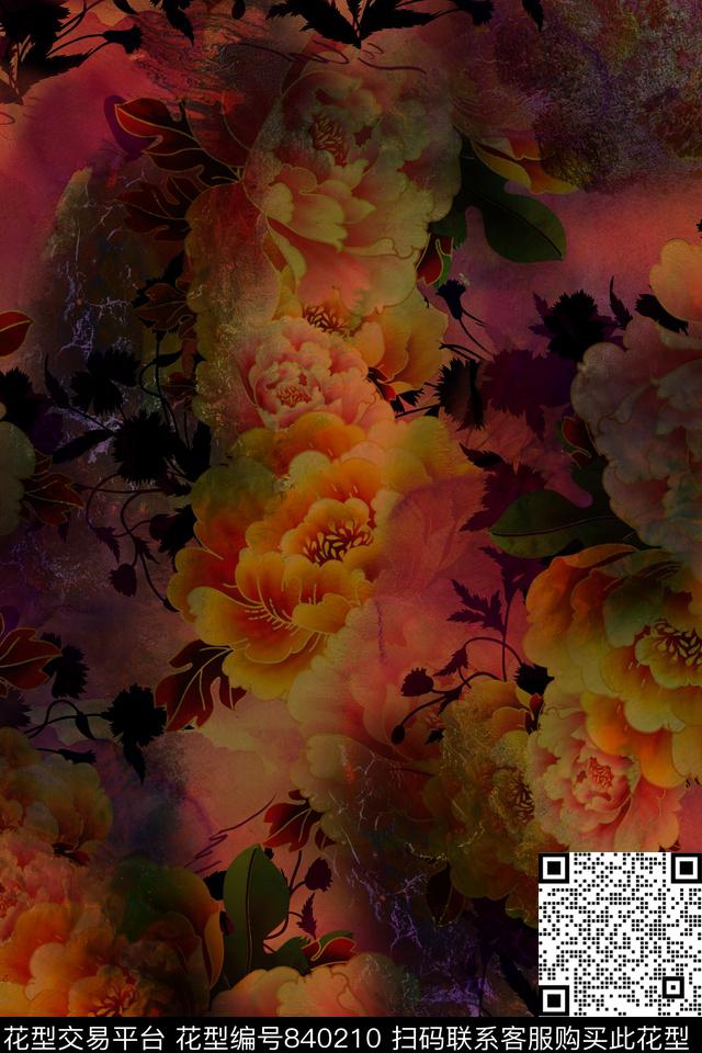 花卉肌理香云纱数码印花华亿平台下载（图片编号: 840210） - 瓦栏（Walan）