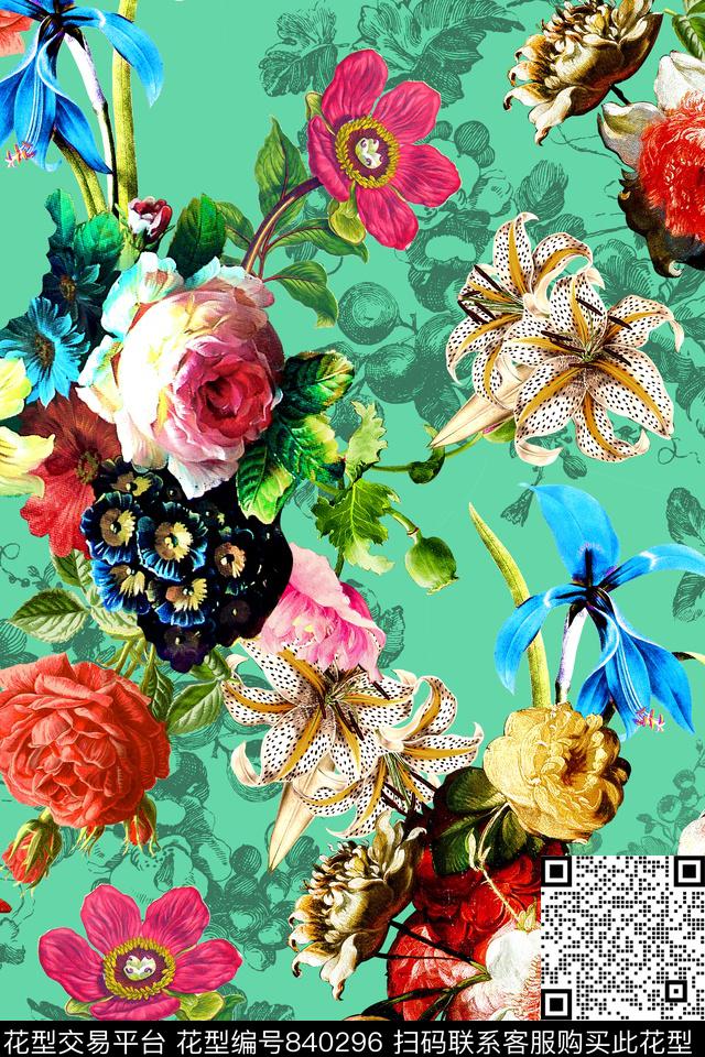 时尚手绘油画数码印花华亿平台下载（图片编号: 840296） - 瓦栏（Walan）