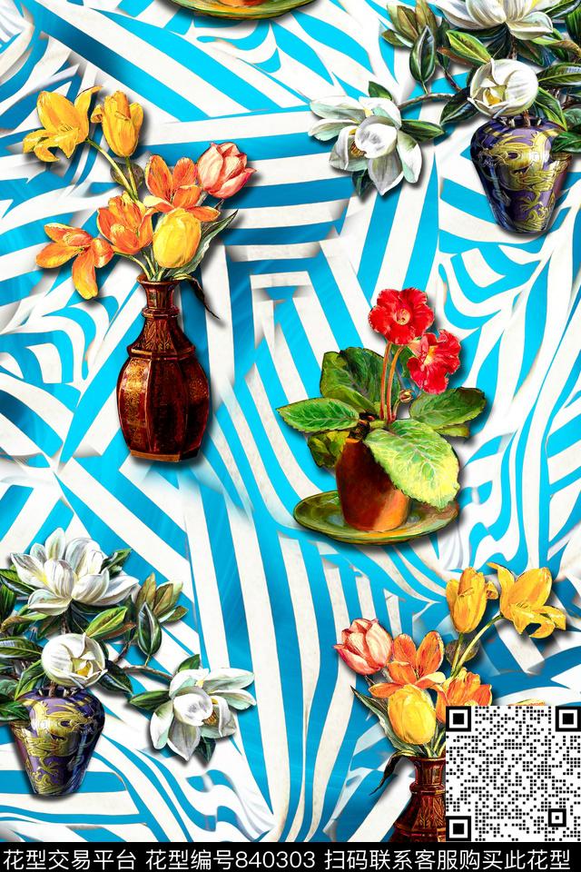 时尚手绘几何数码印花华亿平台下载（图片编号: 840303） - 瓦栏（Walan）