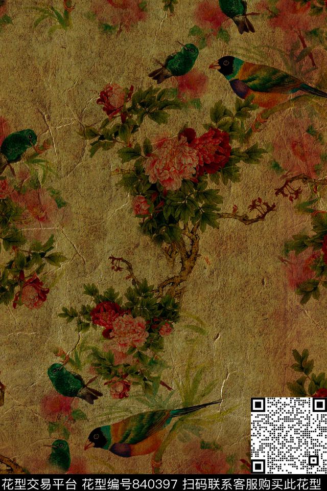 花鸟肌理数码印花华亿平台下载（图片编号: 840397） - 瓦栏（Walan）