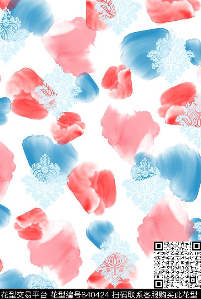 洋阳---抽象高清水彩拼贴丝绸真丝传统印花华亿平台下载（图片编号: 840424） - 瓦栏（Walan）