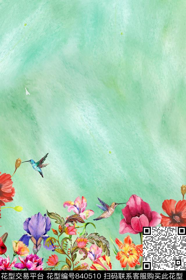 花卉小碎花鸟数码印花华亿平台下载（图片编号: 840510） - 瓦栏（Walan）