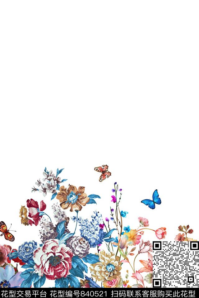 花卉蝴蝶下摆数码印花华亿平台下载（图片编号: 840521） - 瓦栏（Walan）