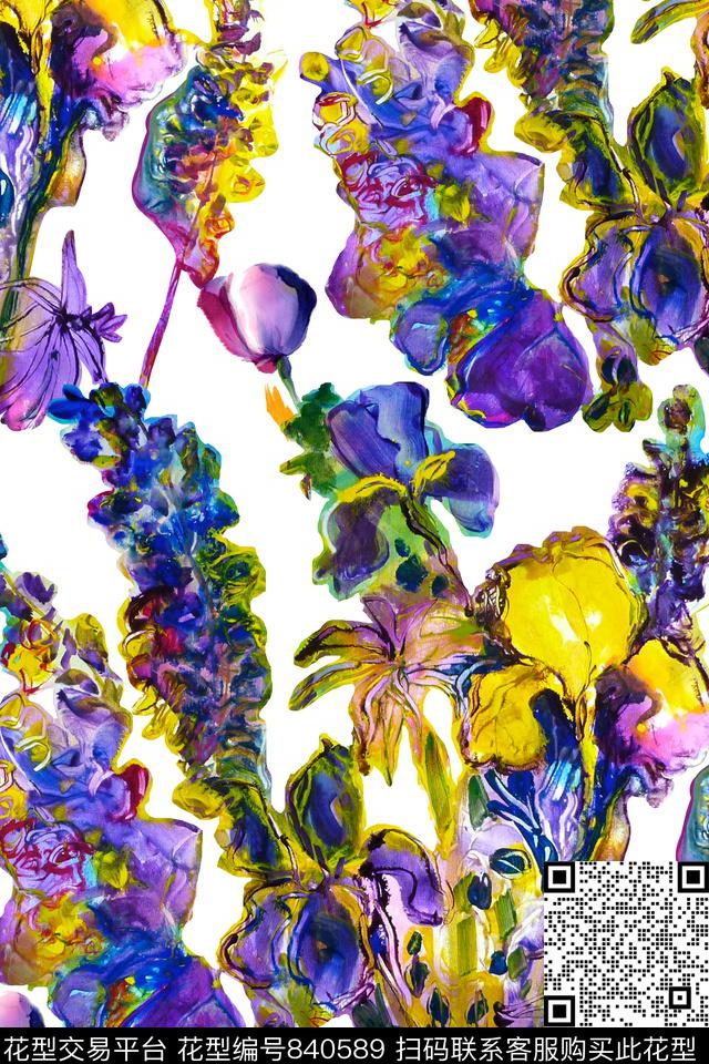 水彩花卉兰花数码印花华亿平台下载（图片编号: 840589） - 瓦栏（Walan）