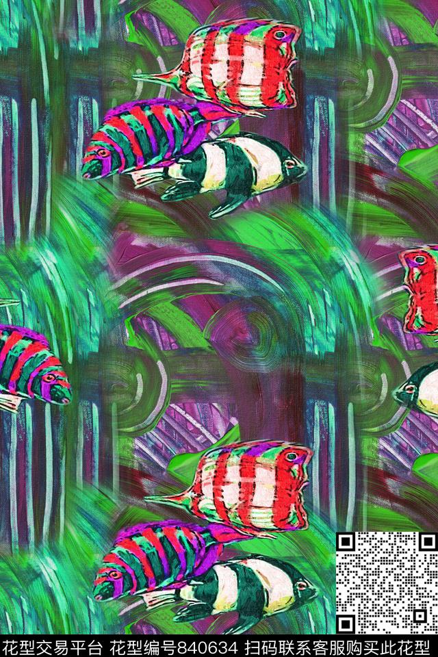 油画肌理鱼数码印花华亿平台下载（图片编号: 840634） - 瓦栏（Walan）