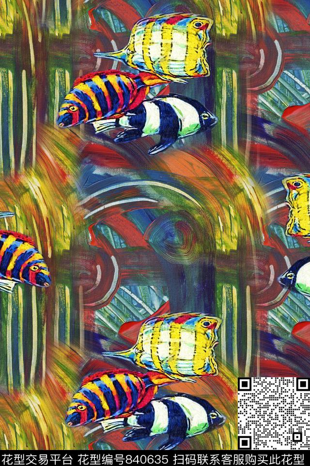 油画肌理鱼数码印花华亿平台下载（图片编号: 840635） - 瓦栏（Walan）