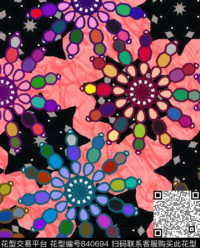 色块波点圆圈数码印花华亿平台下载（图片编号: 840694） - 瓦栏（Walan）
